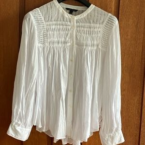 Beautiful rusched white 100% cotton peasant blouse.  Worn once ( laundered)